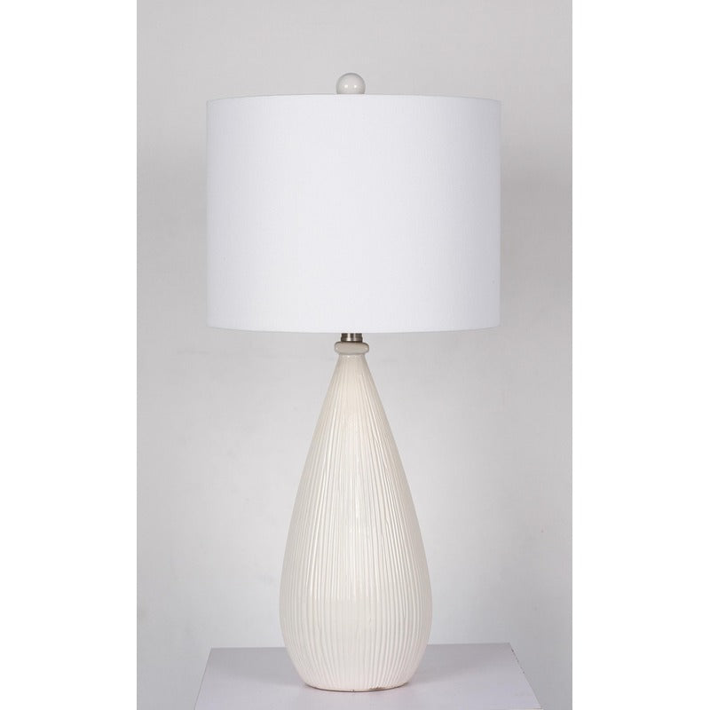 White Ceramic Base Table Lamp with White Drum Shade by Bethel