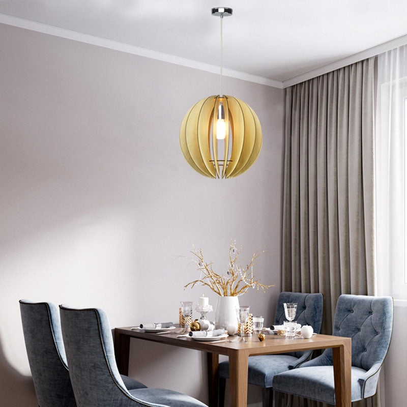 Natural Wood Frame Orb Single Pendant Light by Bethel - view 2