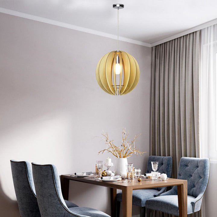 Natural Wood Frame Orb Single Pendant Light by Bethel - view 2