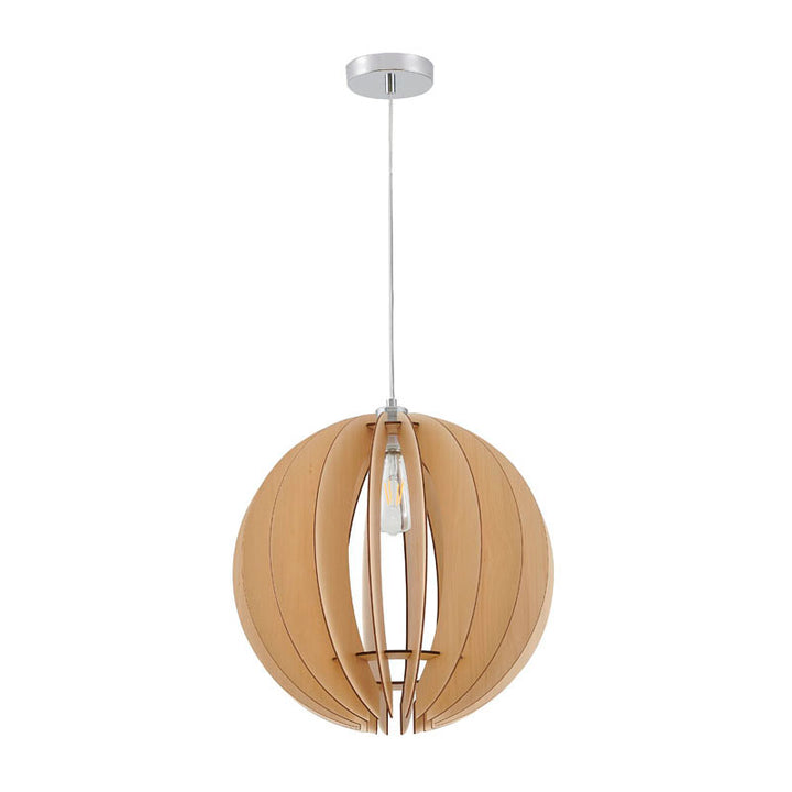 Natural Wood Frame Orb Single Pendant Light by Bethel - view 3