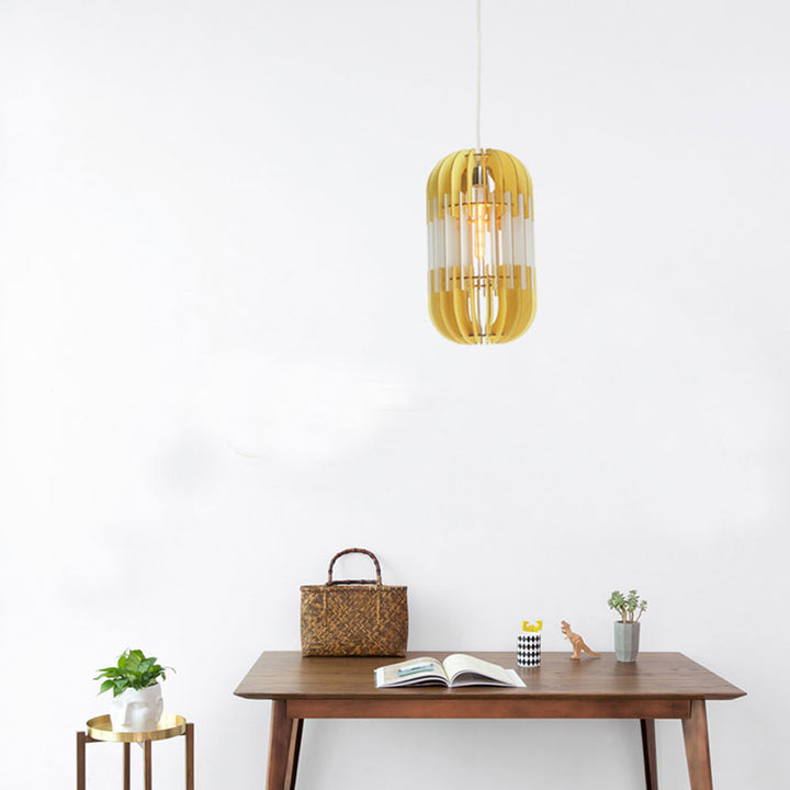 Natural Wood Tablet Frame with White Center Single Pendant Light by Bethel - view 2