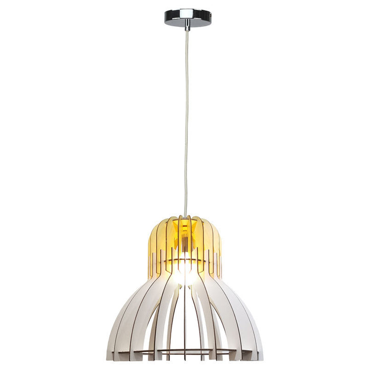 Natural Wood with White Bottom Frame Single Pendant Light by Bethel