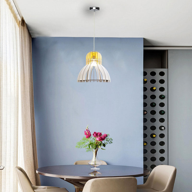 Natural Wood with White Bottom Frame Single Pendant Light by Bethel - view 2