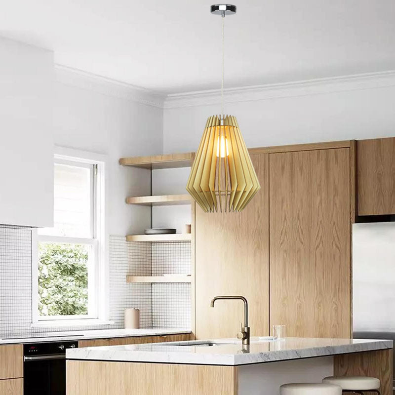 Natural Wood Basket Frame Single Pendant Light by Bethel - view 2