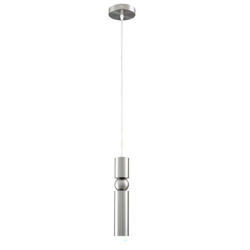 Shiny Nickel Single Pendant Light with Frosted Glass Diffuser by Bethel