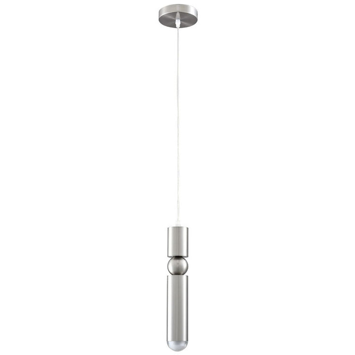 Shiny Nickel Single Pendant Light with Frosted Glass Diffuser by Bethel - view 2