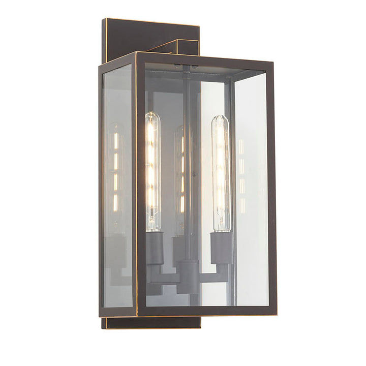 Oil Bronzed Framed Outdoor Wall Sconce with Edges and Clear in Black by Bethel