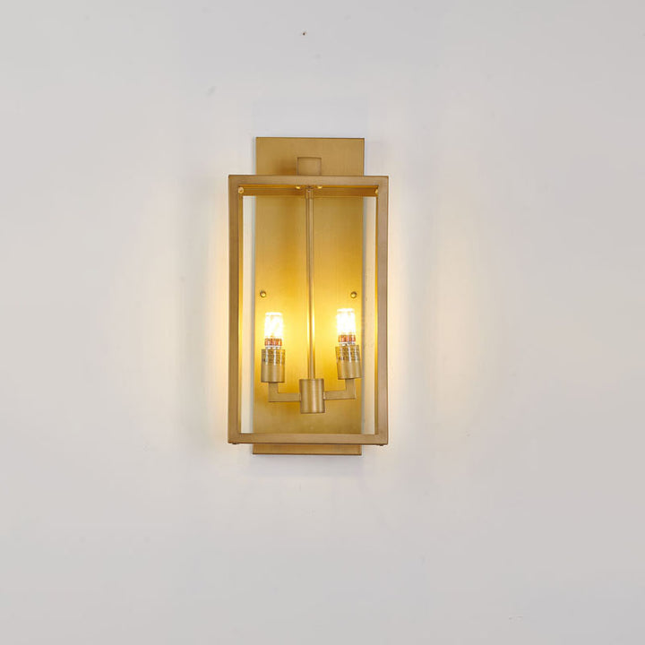Oil Bronzed Framed Outdoor Wall Sconce with Edges and Clear in Brass by Bethel