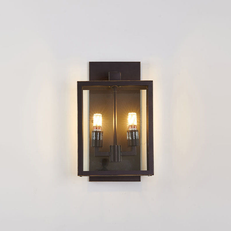 Oil Bronzed Framed Outdoor Wall Sconce with Edges and Clear in Black by Bethel