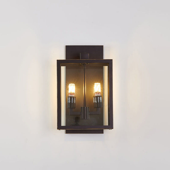 Oil Bronzed Framed Outdoor Wall Sconce with Edges and Clear in Black by Bethel