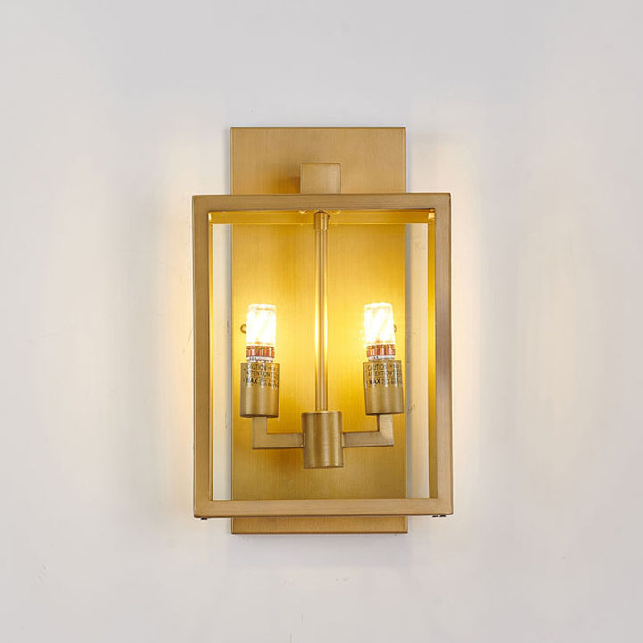 Oil Bronzed Framed Outdoor Wall Sconce with Edges and Clear in Brass by Bethel