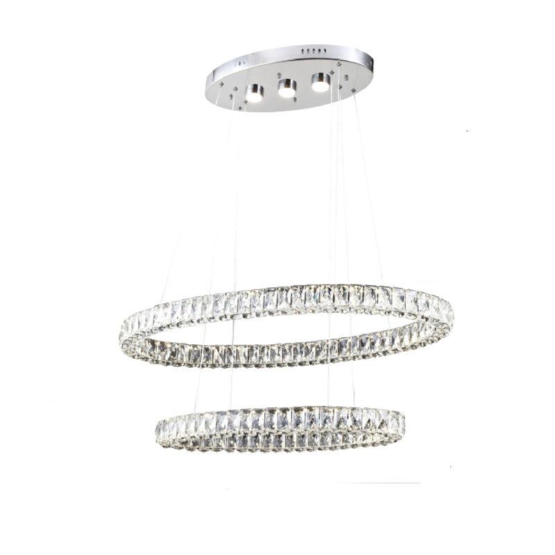 Triple Sided Clear Crystal Double Ring LED Light Fixture with Adjustable Strings by Bethel