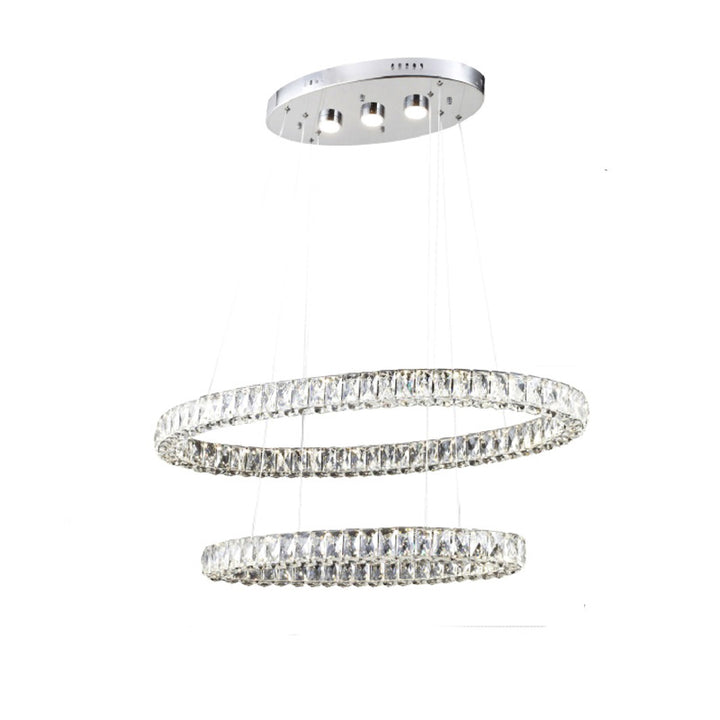 Triple Sided Clear Crystal Double Ring LED Light Fixture with Adjustable Strings by Bethel