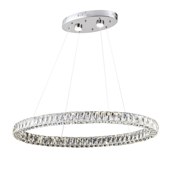 Triple Sided Clear Crystal Ring LED Light Fixture with Adjustable Strings and