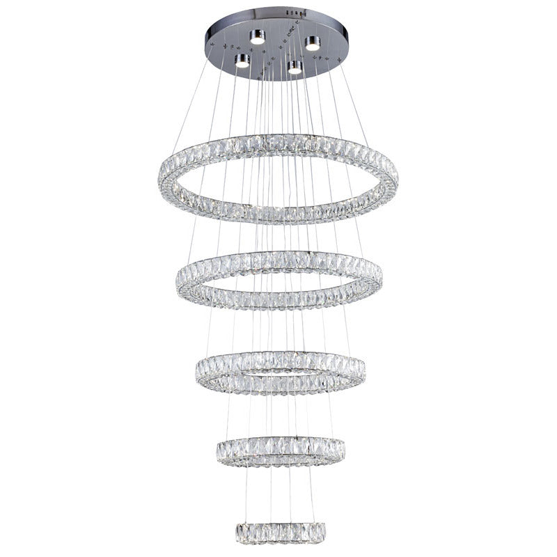 Five Tier Clear Crystal Halo Ring Chandelier with Chrome Hardware by Bethel