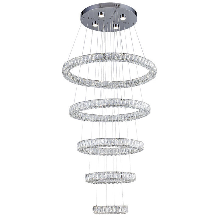 Five Tier Clear Crystal Halo Ring Chandelier with Chrome Hardware by Bethel
