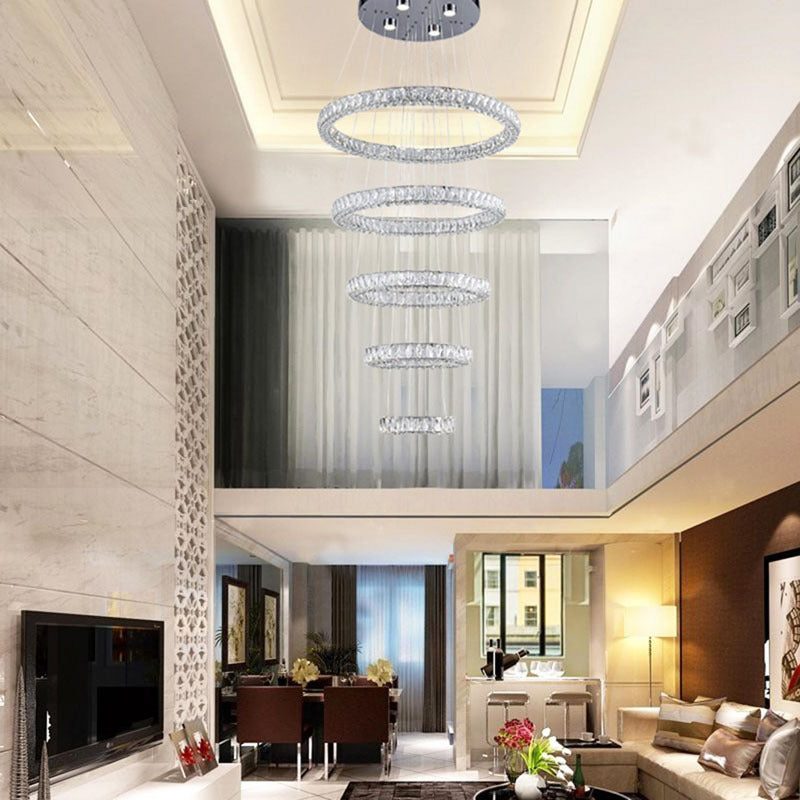 Five Tier Clear Crystal Halo Ring Chandelier with Chrome Hardware by Bethel - view 2