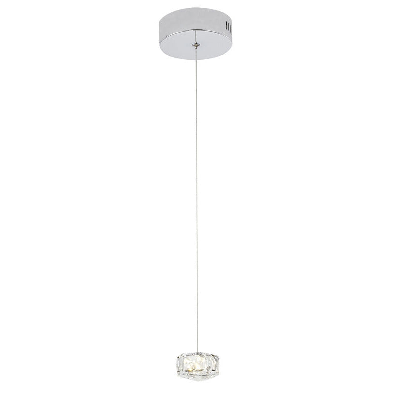 Clear Crystal Cubed Single Pendant Light with Stainless Steel Frame by Bethel