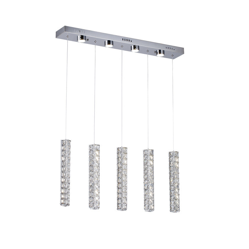 Triple Sided Clear Crystal Island Light with Five Hanging Pendants & Chrome by Bethel
