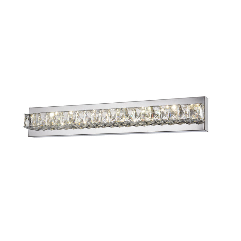 Clear Crystal Bar LED Wall Sconce with Stainless Steel Chrome Frame by Bethel