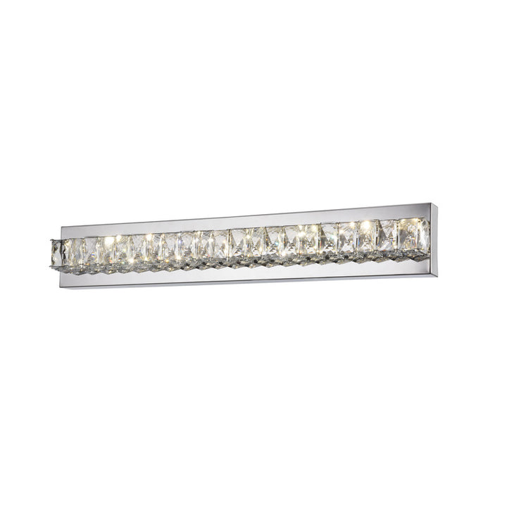 Clear Crystal Bar LED Wall Sconce with Stainless Steel Chrome Frame by Bethel