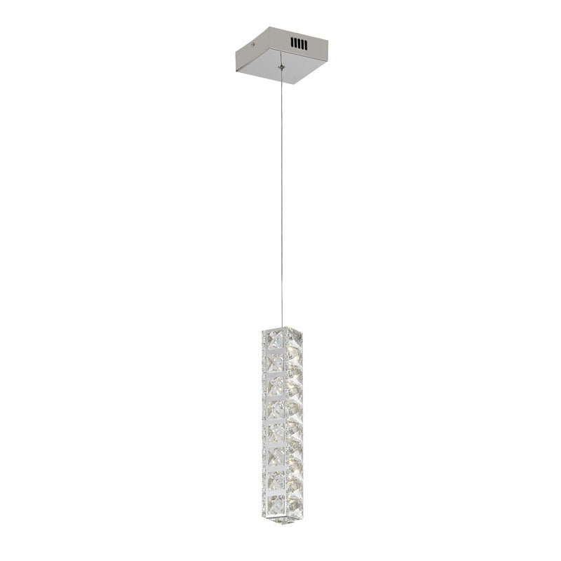Triple Sided Clear Crystal Single Pendant LED Light Fixture with Chrome Stainless by Bethel