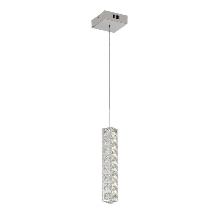 Triple Sided Clear Crystal Single Pendant LED Light Fixture with Chrome Stainless by Bethel