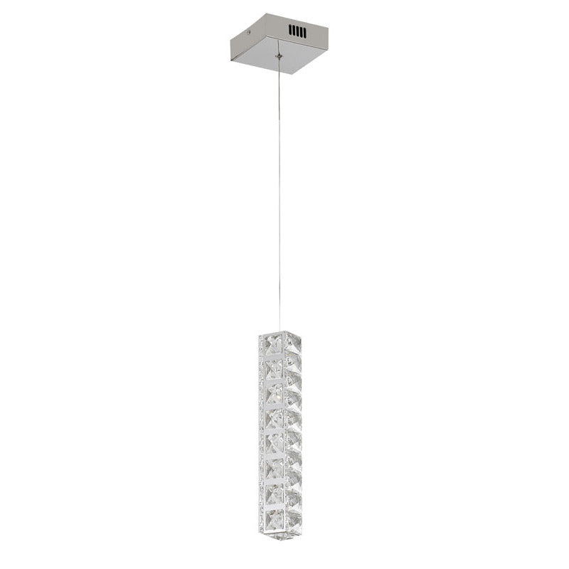 Triple Sided Clear Crystal Single Pendant LED Light Fixture with Chrome Stainless by Bethel - view 2