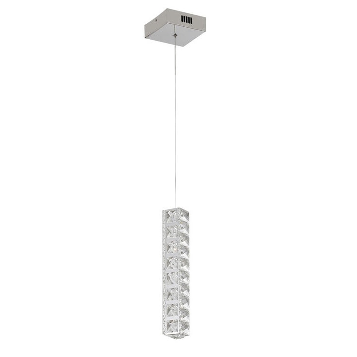 Triple Sided Clear Crystal Single Pendant LED Light Fixture with Chrome Stainless by Bethel - view 2