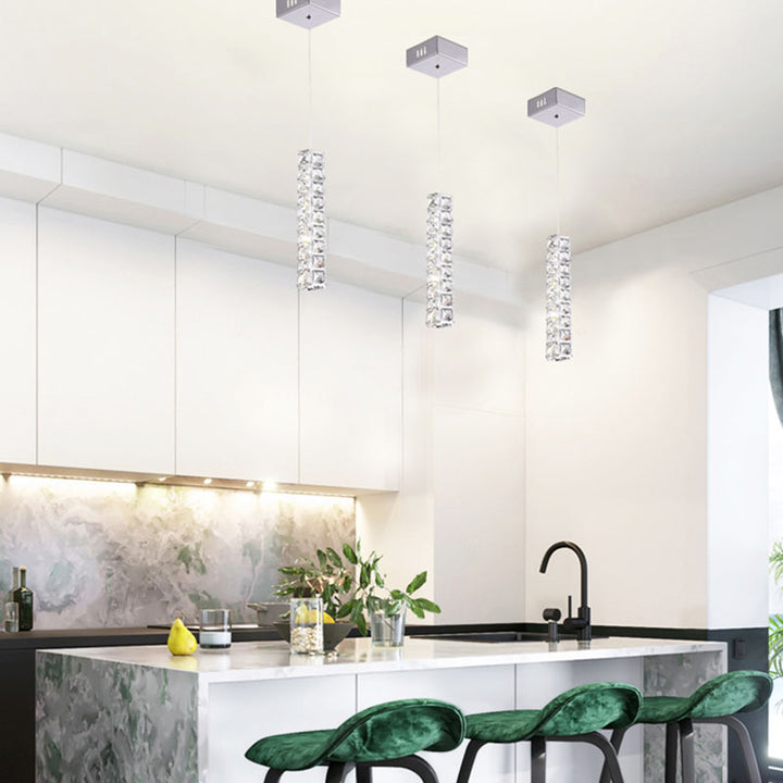 Triple Sided Clear Crystal Single Pendant LED Light Fixture with Chrome Stainless by Bethel - view 4