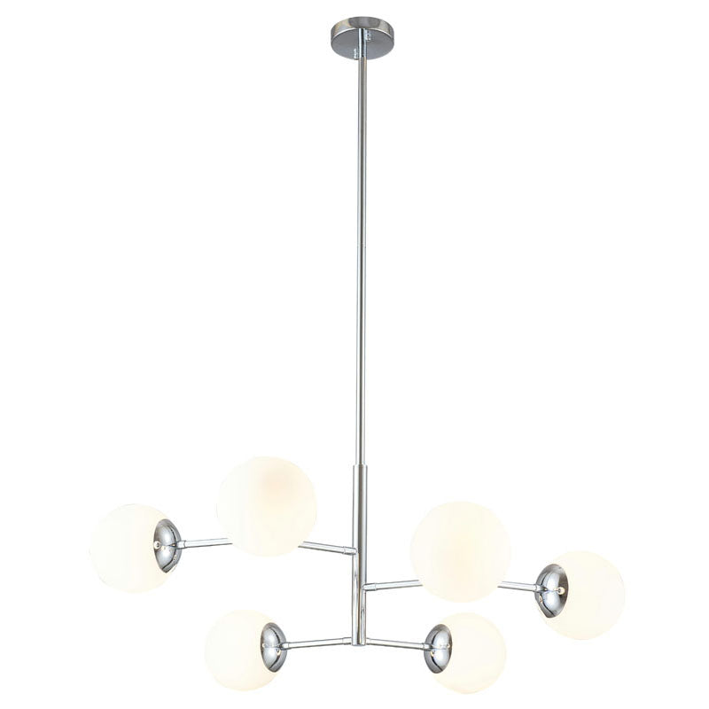 Chrome Metal Frame Ceiling Fixture with White Glass Globe Shades by Bethel