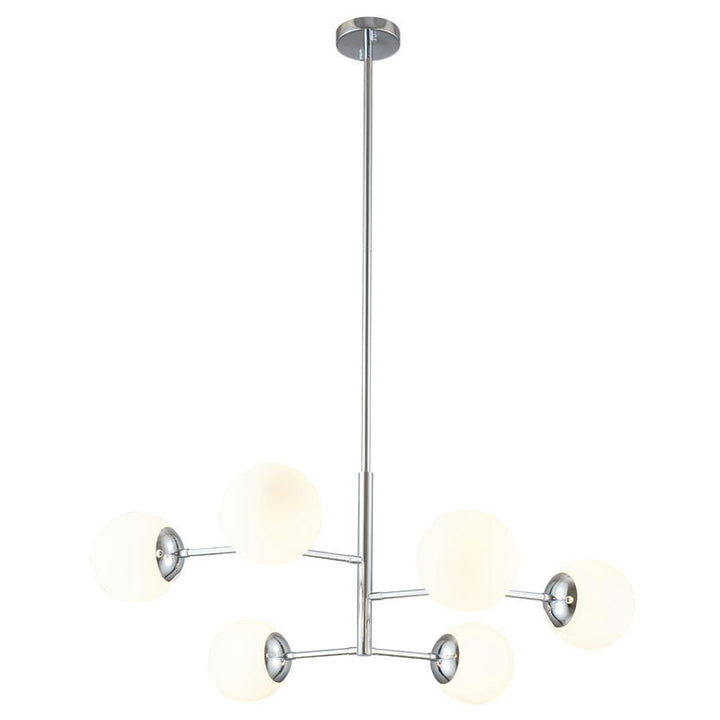 Chrome Metal Frame Ceiling Fixture with White Glass Globe Shades by Bethel