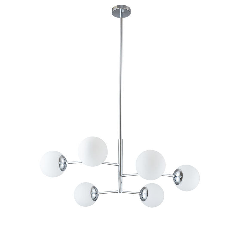 Chrome Metal Frame Ceiling Fixture with White Glass Globe Shades by Bethel - view 2