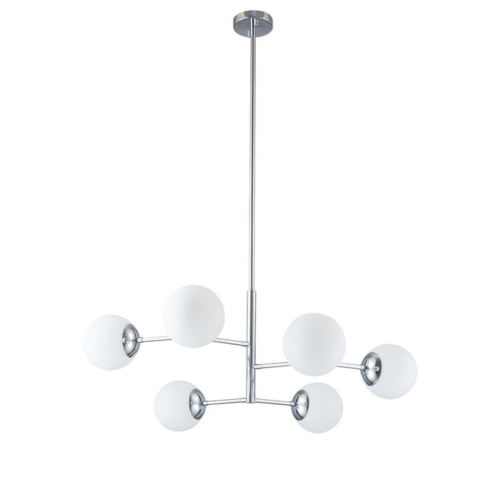 Chrome Metal Frame Ceiling Fixture with White Glass Globe Shades by Bethel - view 2