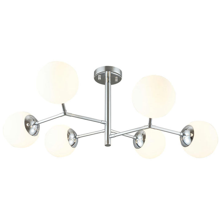 Chrome Metal Frame Ceiling Fixture with White Glass Globe Shades by Bethel - view 3