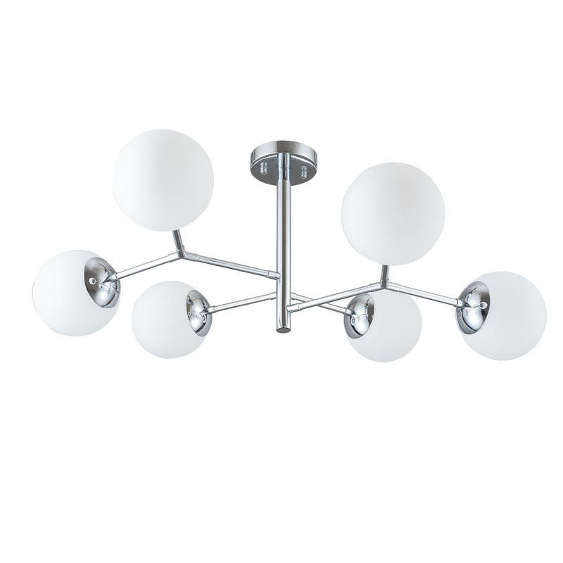 Chrome Metal Frame Ceiling Fixture with White Glass Globe Shades by Bethel - view 4