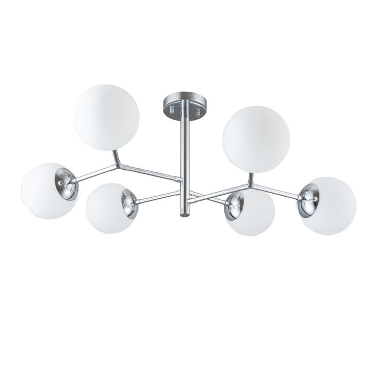 Chrome Metal Frame Ceiling Fixture with White Glass Globe Shades by Bethel - view 4