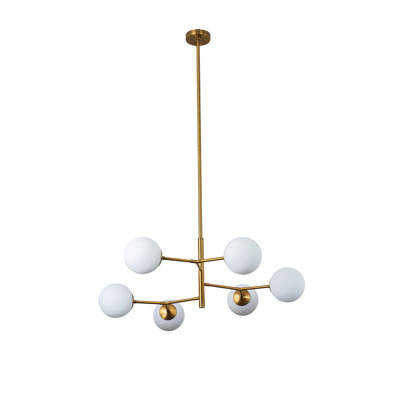 Antique Brass Metal Frame Ceiling Fixture with White Glass Globe Shades by Bethel - view 2