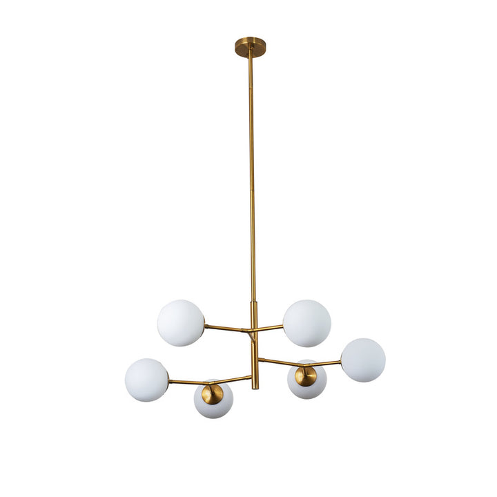 Antique Brass Metal Frame Ceiling Fixture with White Glass Globe Shades by Bethel - view 2