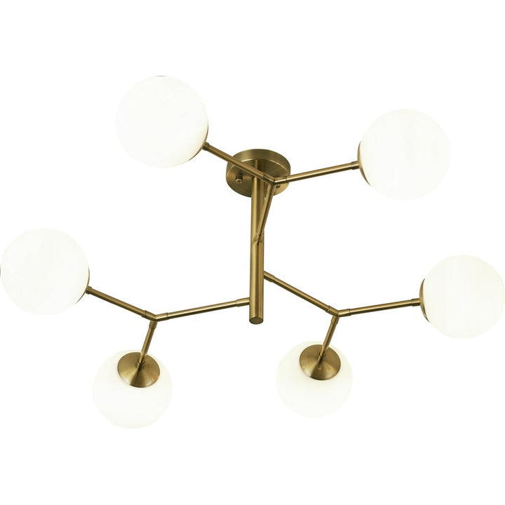 Antique Brass Metal Frame Ceiling Fixture with White Glass Globe Shades by Bethel - view 3