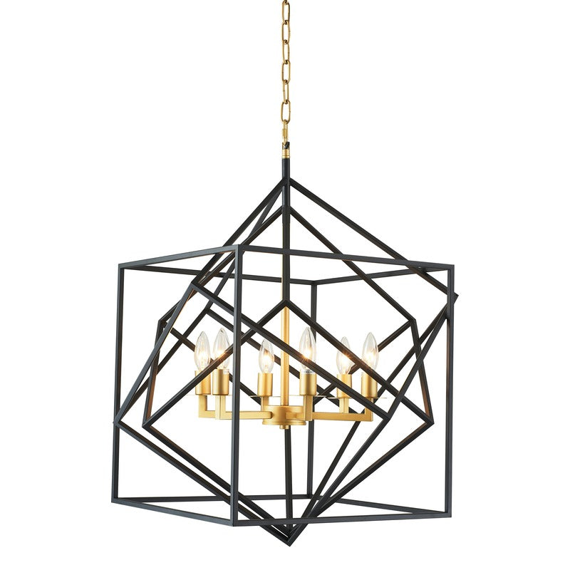 Interlocked Box Chandelier in Black & Gold by Bethel