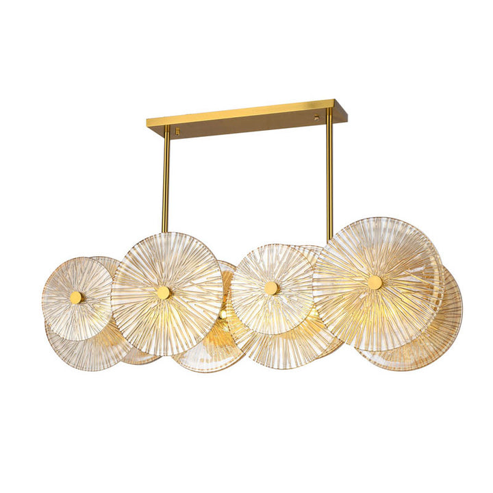 Brass Frame Chandelier with Clear &amp; Amber Petal Glass Shades