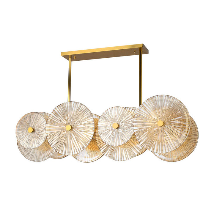 Brass Frame Chandelier with Clear &amp; Amber Petal Glass Shades