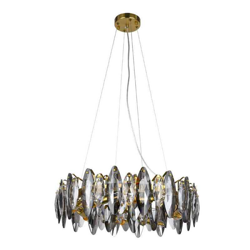 Round Brass Frame Chandelier with Clear &amp; Smoke Crystals