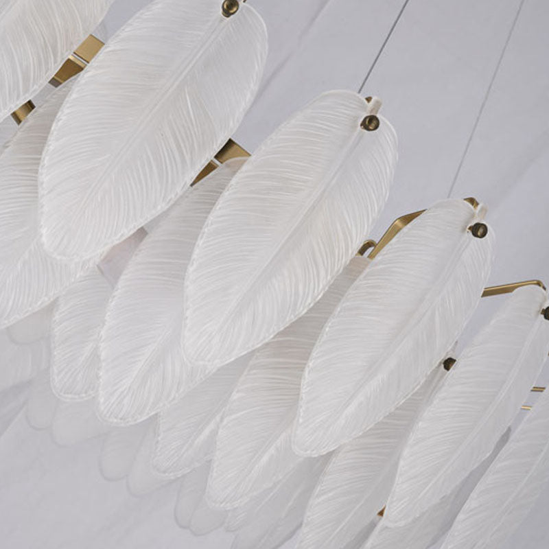 Round Frame Chandelier with Hanging Frosted Glass Leafs by Bethel - view 2