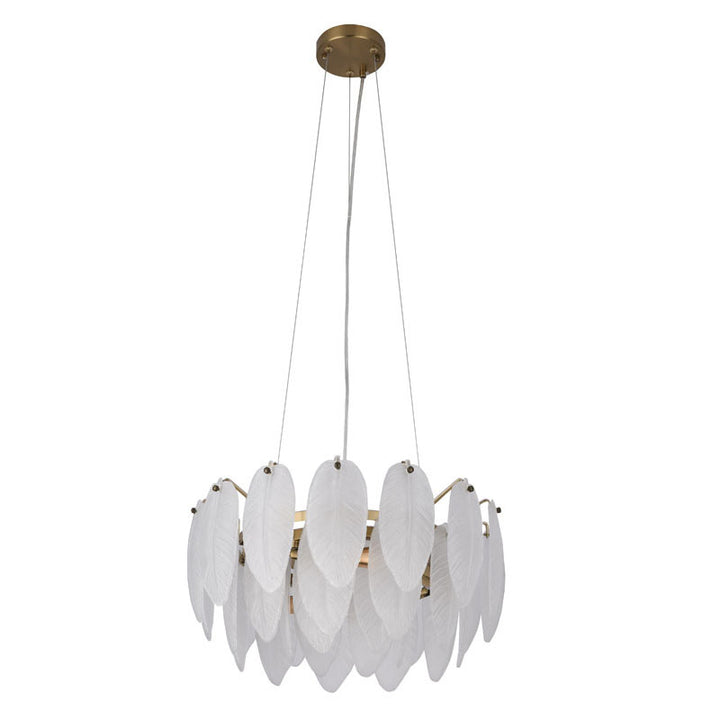 Round Frame Chandelier with Hanging Frosted Glass Leafs by Bethel - view 3