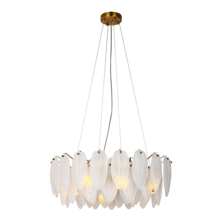 Round Frame Chandelier with Hanging Frosted Glass Leafs, 23.6", by Bethel