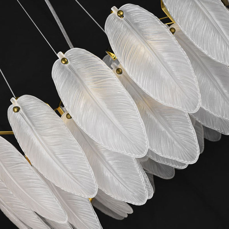 Round Frame Chandelier with Hanging Frosted Glass Leafs by Bethel - view 7