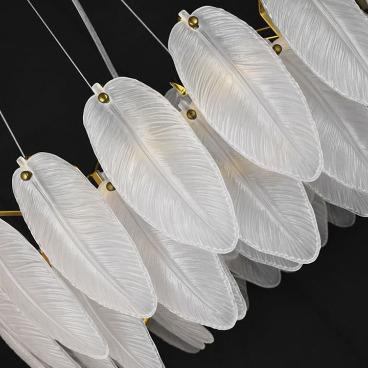 Round Frame Chandelier with Hanging Frosted Glass Leafs by Bethel - view 7