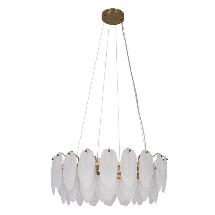 Round Frame Chandelier with Hanging Frosted Glass Leafs by Bethel - view 8